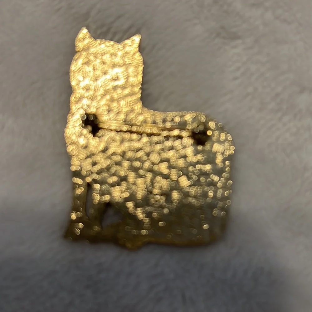 Fish & Crown Cloisonné Cat Pin Brooch VTG Gold Tone Tabby Signed